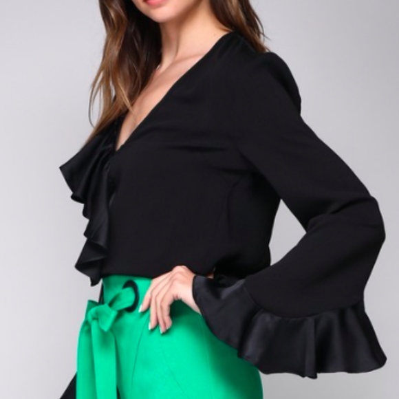 Black Ruffle Bell Sleeve Top - Picture 3 of 8